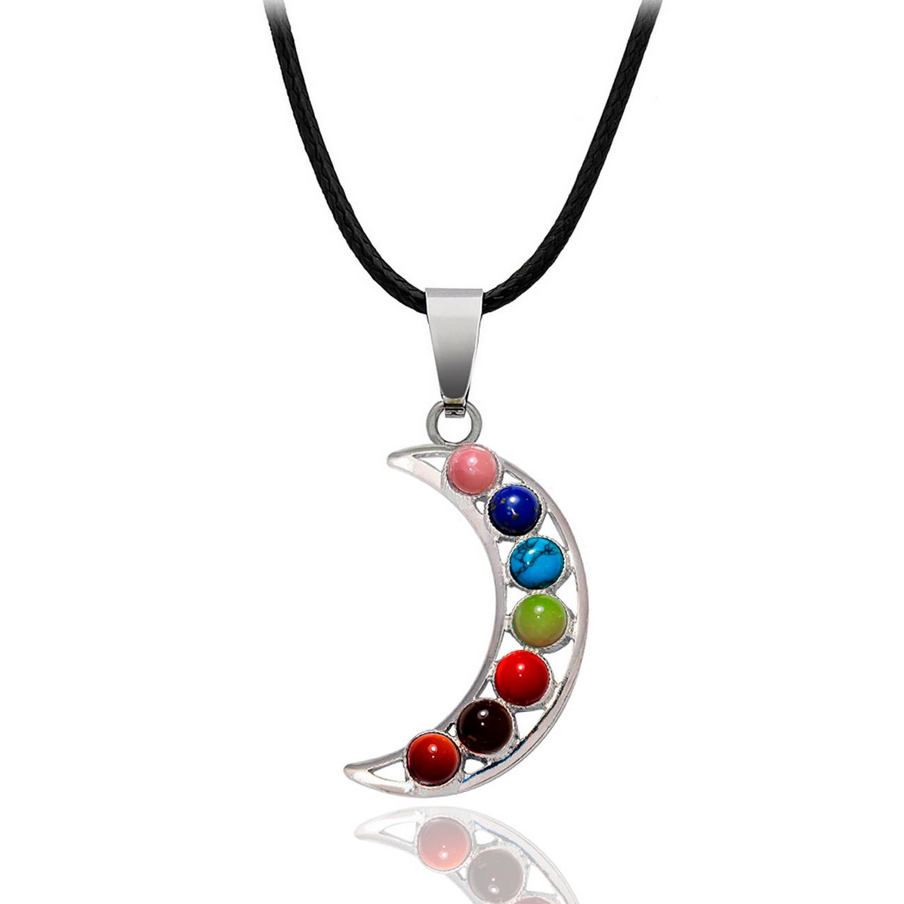 Collar Cuarzo Siete 7 Chakras Luna + Estuche 